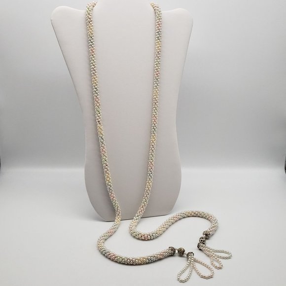 Unmarked Jewelry Beaded Faux Pearl Flapper Style Rope Necklace